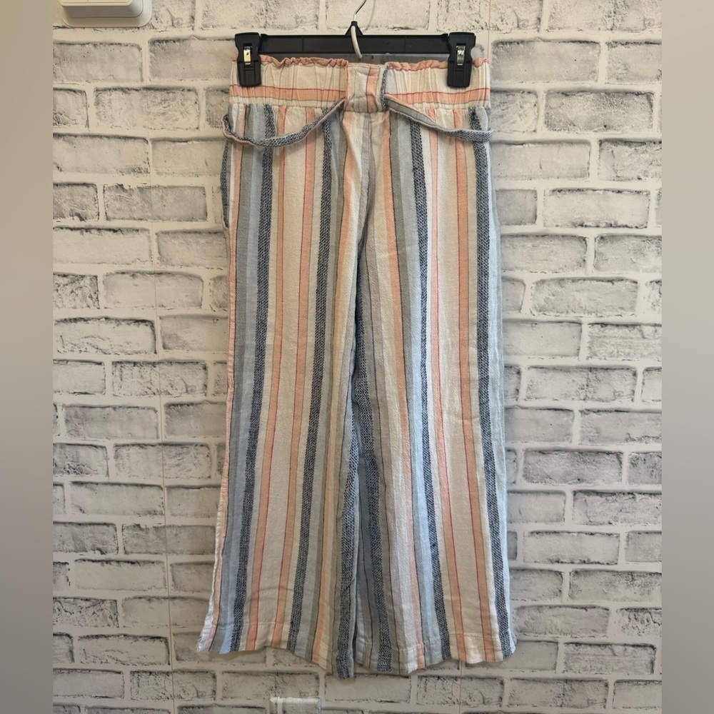 Women’s Indigo Rein BOHO linen blend wide leg multi-colored striped crop pants S - Picture 2 of 4